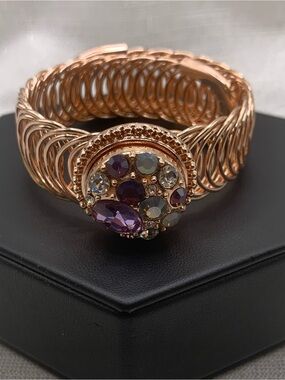 PURPLE - Easiest On/Off Bracelet EVER! Rose Gold Snap Button Bracelet with Charm
